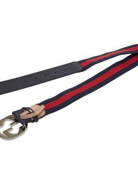 Gucci Belt 30 Navy Red Canvas Leather
